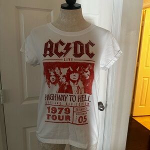White and Red AC/DC Graphic Tee with Bejeweling